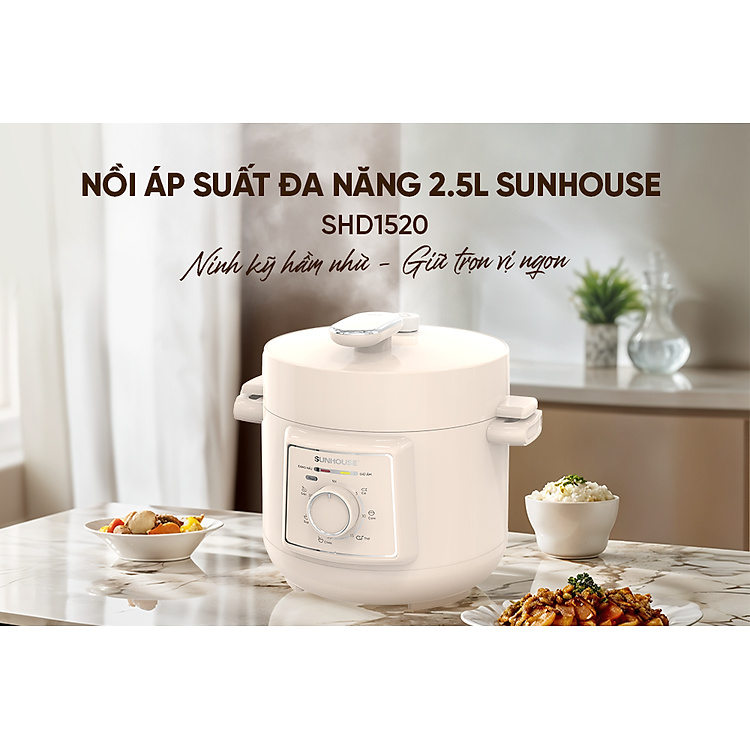 Nồi áp suất điện đa năng 2.5L Sunhouse SHD1520 - Lòng nồi dày 1.8mm - Đa chức năng nấu - Xả áp bằng nút ấn - Hàng chính hãng