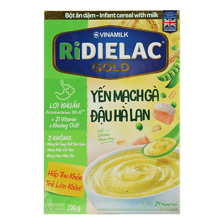 Bột Ăn Dặm Vinamilk Ridielac Gold Yến Mạch Gà Đậu Hà Lan (200g / Hộp Giấy)