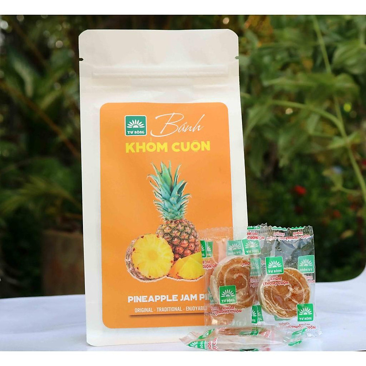 Bánh khóm cuộn Tư Bông túi 80g - món ăn vặt vị chua ngọt thơm ngon và tiện dụng chánh gốc Đồng Tháp