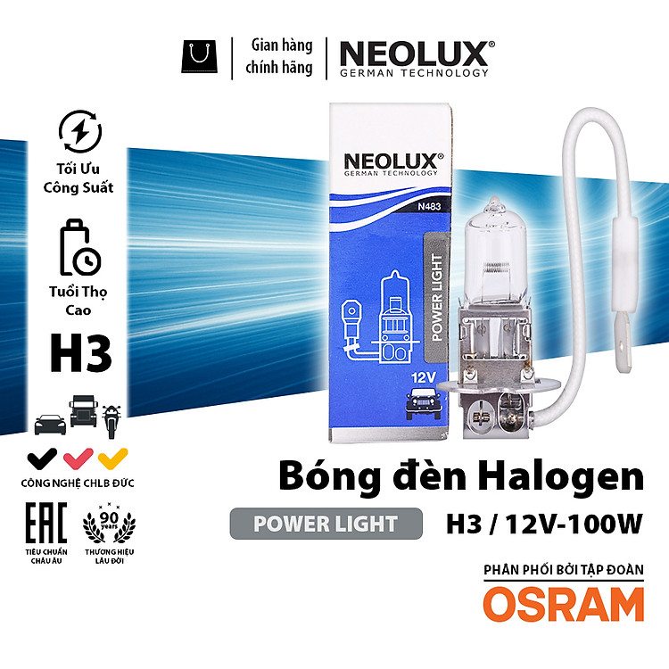 Bóng Đèn Halogen Power Light OSRAM NEOLUX Dùng Cho Xe Ô Tô Xe Máy Chân H1 H3 H4 H7 - Nhập Khẩu Chính Hãng