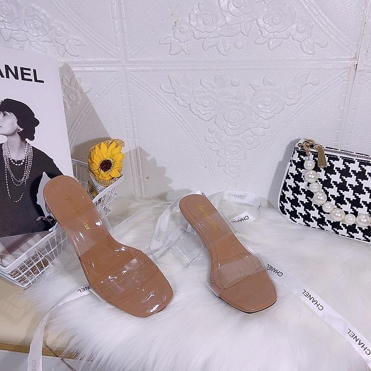 GUỐC QUAI TRONG DÉP CAO GÓT 7 PHÂN 2 QUAI TRONG GÓT TRÒN TRONG SUỐT