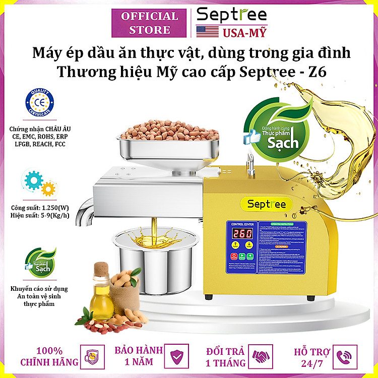 Máy ép dầu ăn thực vật, dùng trong gia đình thương hiệu Mỹ cao cấp Septree Z6 - Công suất 1250W - Hàng Nhập Khẩu
