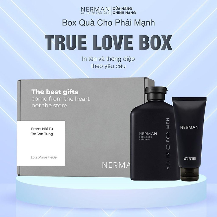 Bộ quà tặng cho nam TRUE LOVE BOX - Sữa tắm gội hương nước hoa 350ml & Gel rửa mặt 100ml