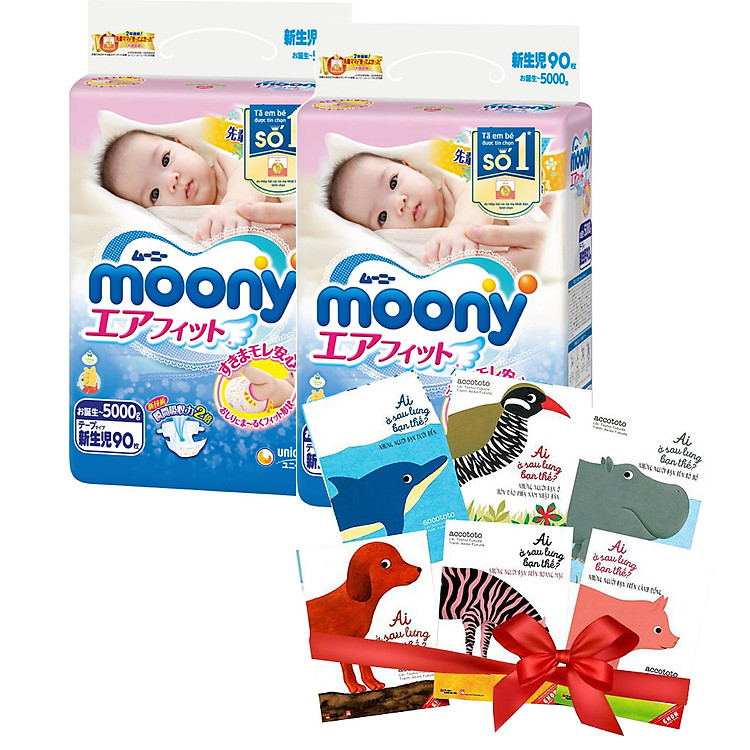 Combo 2 gói tã dán Moony cao cấp size NB90/S84/M64/XL44 tặng 6 cuốn Ehon Ai ở sau lưng bạn thế và đồ chơi Toys House