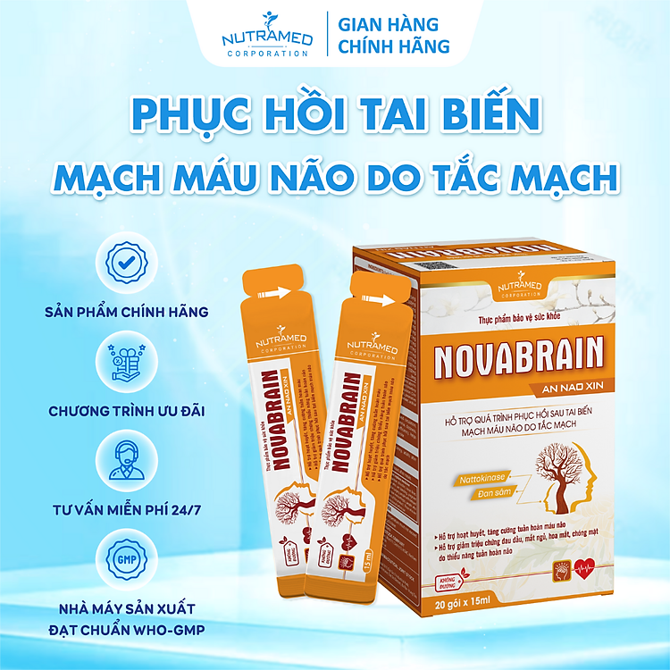 Gói uống Novabrain hỗ trợ ngăn ngừa và phục hồi tai biến mạch máu não do tắc mạch (20 gói) - Nutramed