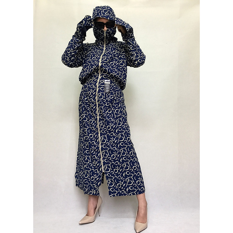 Áo chống nắng toàn thân 2 lớp cao cấp thoáng mát (Xanh hoa trắng)