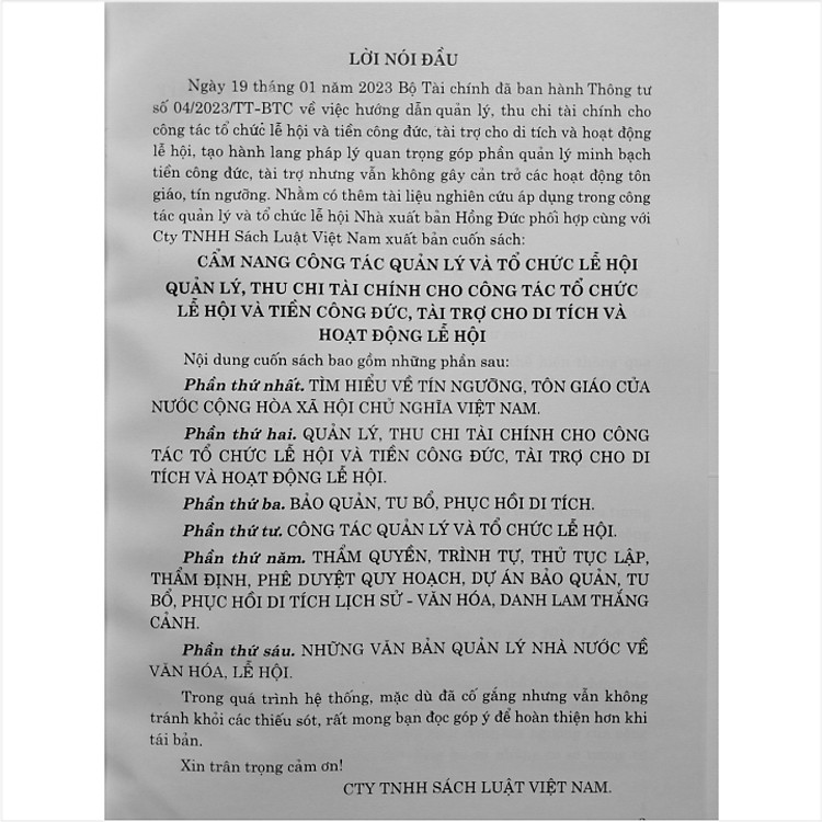 Cẩm Nang Công Tác Quản Lý và Tổ Chức Lễ Hội - Ảnh 2