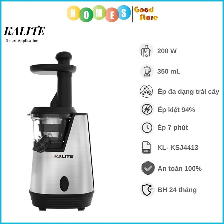 Máy Ép Chậm Kalite KSJ4413 Công Nghệ Châu Âu Dung Tích 350 ML Công Suất 20 0W - Hàng Chính Hãng