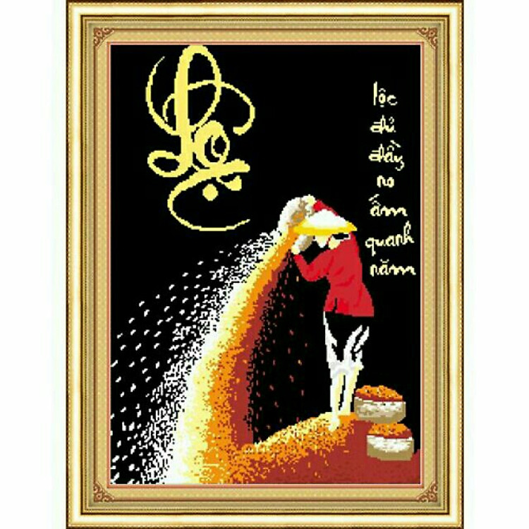 Tranh thêu 3D LỘC ĐỦ ĐẦY NO ẤM QUANH NĂM (48 × 64cm) chưa thêu