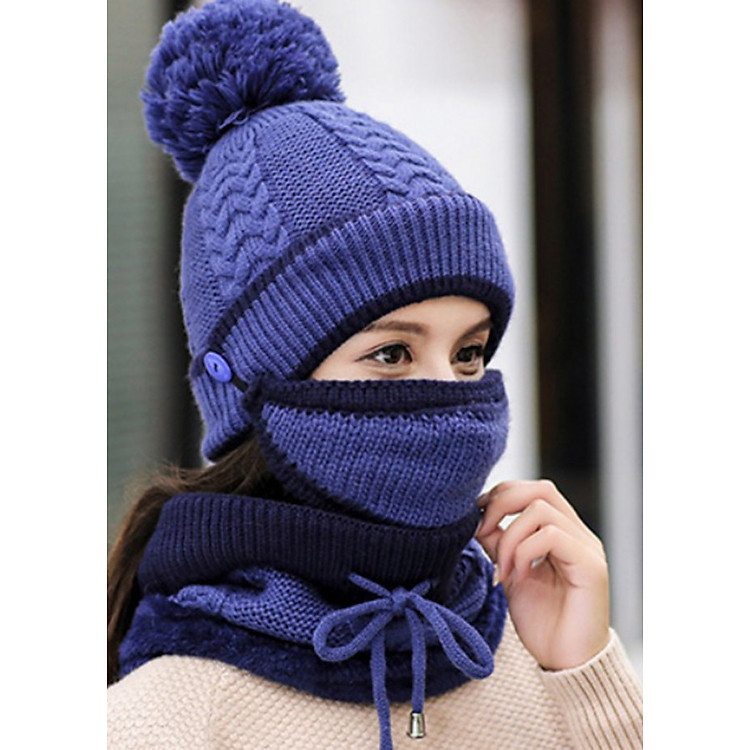 Bộ Mũ len, nón len trùm đầu và trùm cổ kèm khẩu trang A069