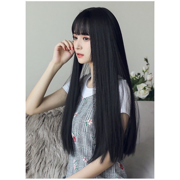 Tóc giả nguyên đầu thẳng dài đẹp xuất sắc, có rãnh da đầu, chất tóc tơ cao cấp loại 1, chịu nhiệt tốt có thể bấm uốn, duỗi, gội. giống tóc thật 100%( Kèm lưới và lược )