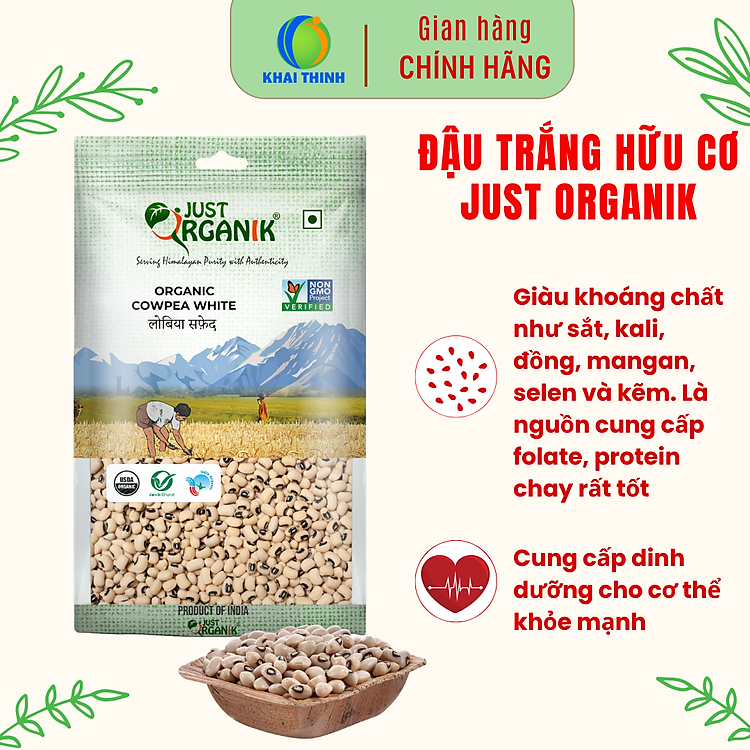 Đậu Trắng Hữu Cơ Just Organik Nhập Khẩu Ấn Độ Dành Cho Người Ăn Kiêng Dinh Dưỡng Cho Mẹ Bầu 500g