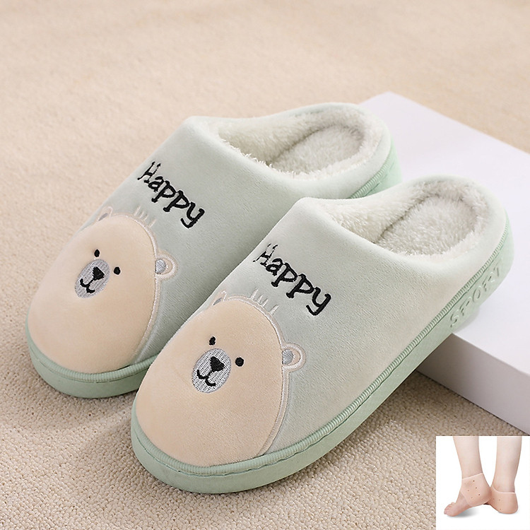 Dép Đi Trong Nhà - Chất Liệu Nỉ Bông Mềm Mịn Cao Cấp - Hình Gấu Dễ Thương - Đủ Size - Hàng Loại Tốt, Bền, Đẹp - Tặng 1 Đôi Đệm Bảo Vệ Gót Chân Siêu Tốt