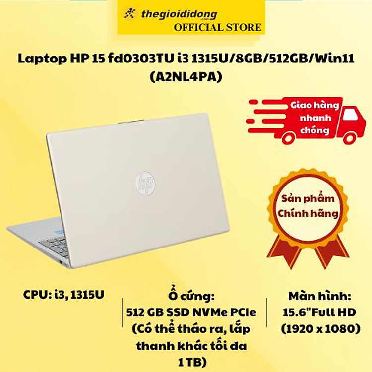 Laptop HP 15 fd0303TU i3 1315U/8GB/512GB/Win11 (A2NL4PA) - Hàng Chính Hãng