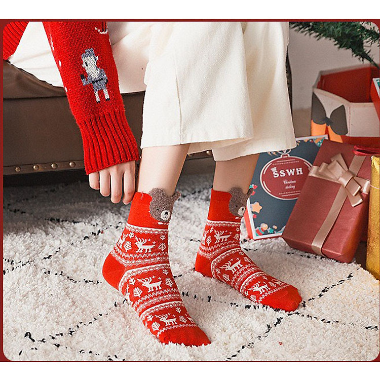 Set 4 Tất Noel, Tất giáng sinh cổ cao vintage TN122