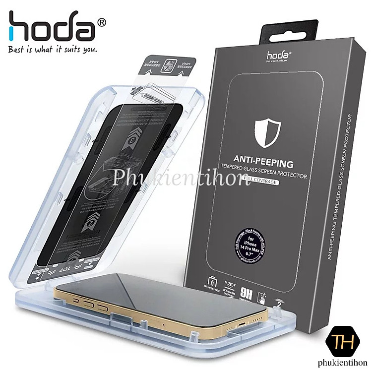 Dán cường lực HODA chống nhìn trộm dành cho iPhone 14 Pro Max/ 14 Pro Kèm Khung Dán - Hàng nhập khẩu