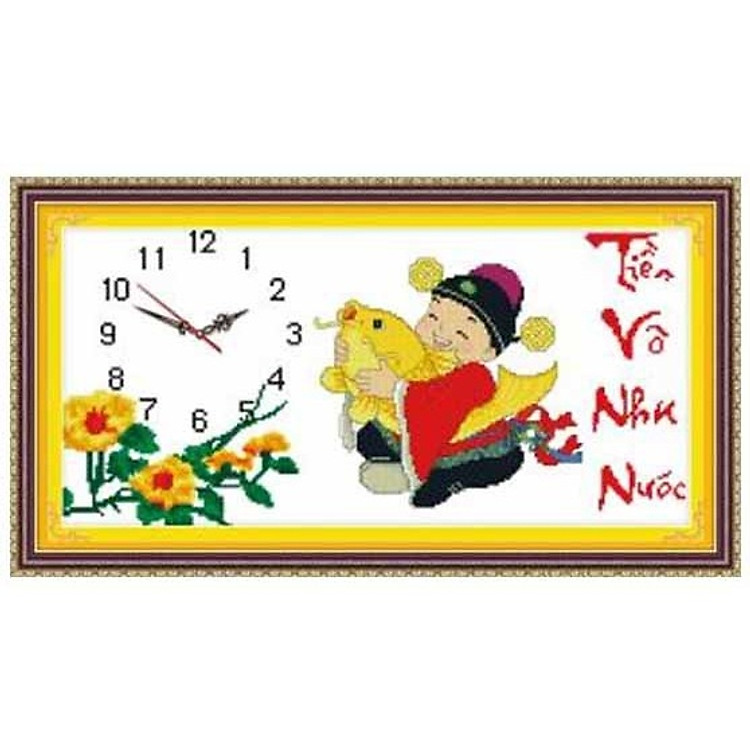 Tranh thêu chữ thập Đồng hồ- Tiền Vô Như Nước (61*33cm) chưa thêu