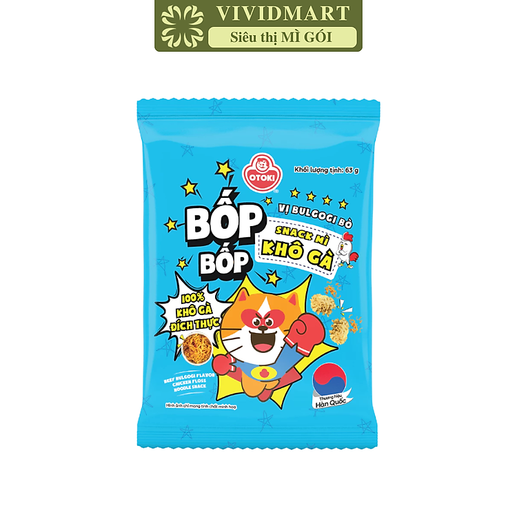 OTOKI - Snack mì khô gà Bốp Bốp hương vị Bulgogi bò, Snack Bốp Bốp vị bulgogi bò, Snack Otoki ăn liền (63g/gói)