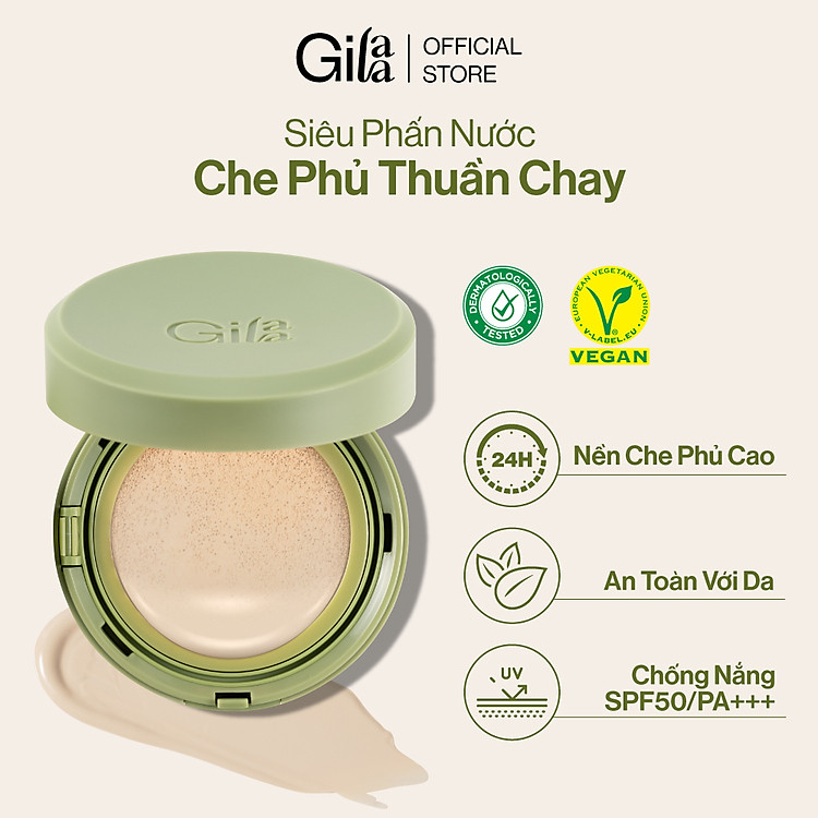 Siêu Phấn Nước Che Phủ GILAA Vegan Super Cover Cushion SPF50+/PA+++ (1 lõi x 15g)