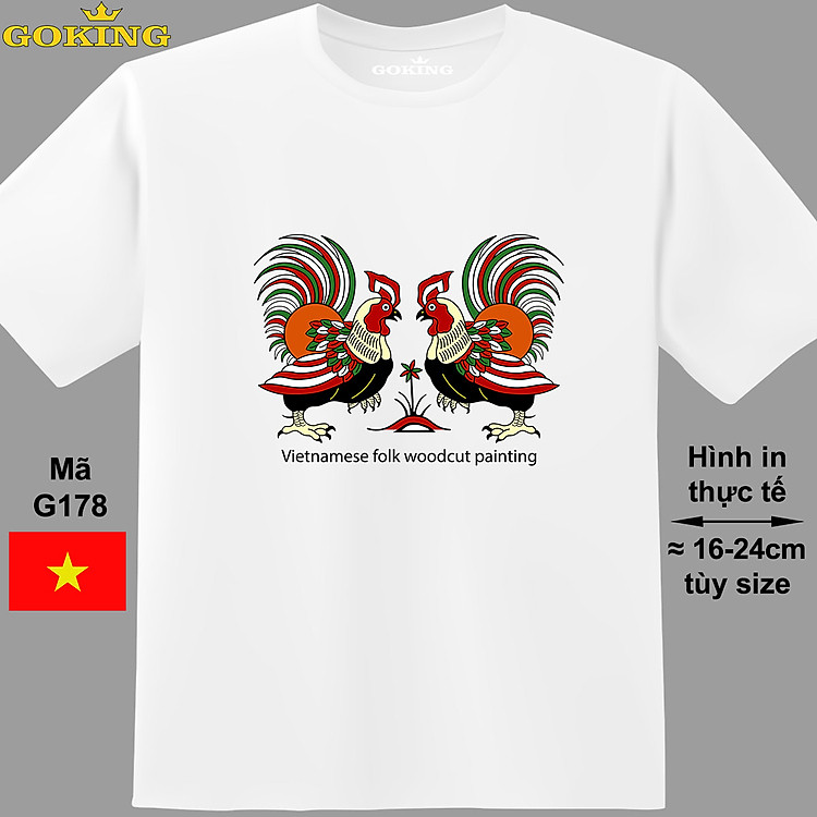 Chọi gà, mã G178. Áo thun tranh Đông Hồ siêu đẹp, form unisex cho nam nữ. Áo phông hàng hiệu Goking, quà tặng cao cấp cho gia đình, cặp đôi, lớp nhóm, doanh nghiệp, người nước ngoài