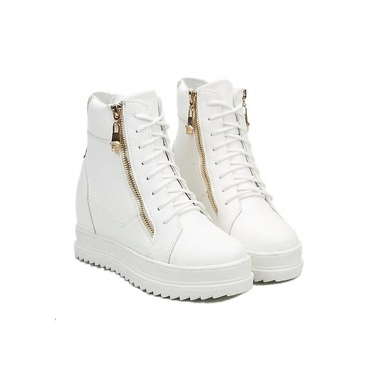 Giày boot nữ cổ cao độn đế cá tính B042T (Trắng)