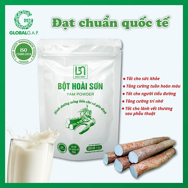Bột Hoài Sơn Bầu Mây túi 200g – Từ Vùng Nguyên Liệu Đạt chuẩn quốc tế GLOBALG.A.P.