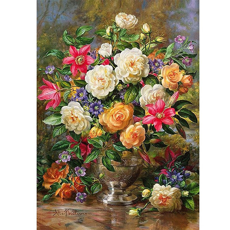 Tranh sơn dầu số hoá tự tô - Lọ hoa hồng SDBHH00017