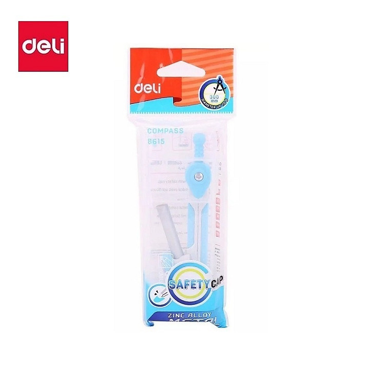 Compa chì gỗ Deli 8615 / Compa học sinh Deli E8615 chì gỗ thay thế tiện lợi có hộp đựng