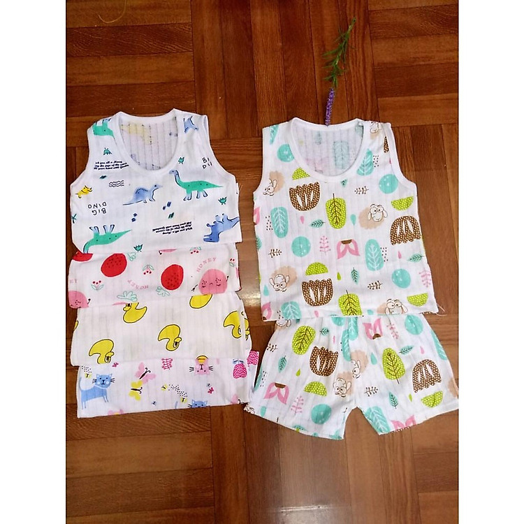 Set 3 bộ quần áo ba lỗ cho bé chất cotton giấy mát lịm
