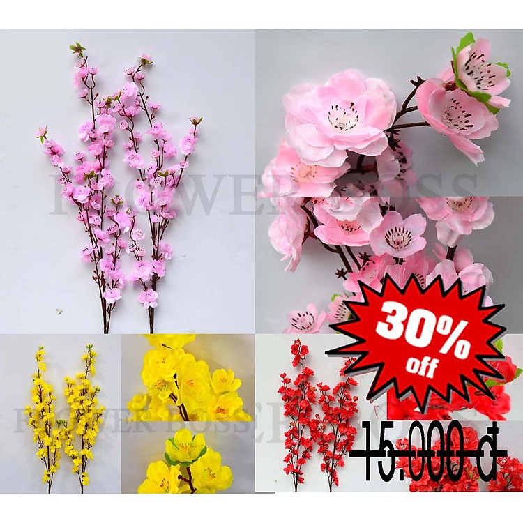 1 cành hoa mai, đào giả 5 nhánh cao 1m - Trang trí tết