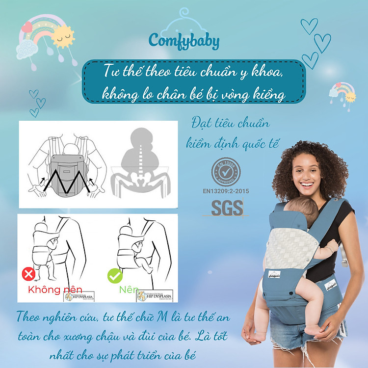 Địu ngồi cao cấp Comfybaby HC003 - Xanh Chính hãng Tiết kiệm - Hình ảnh 4