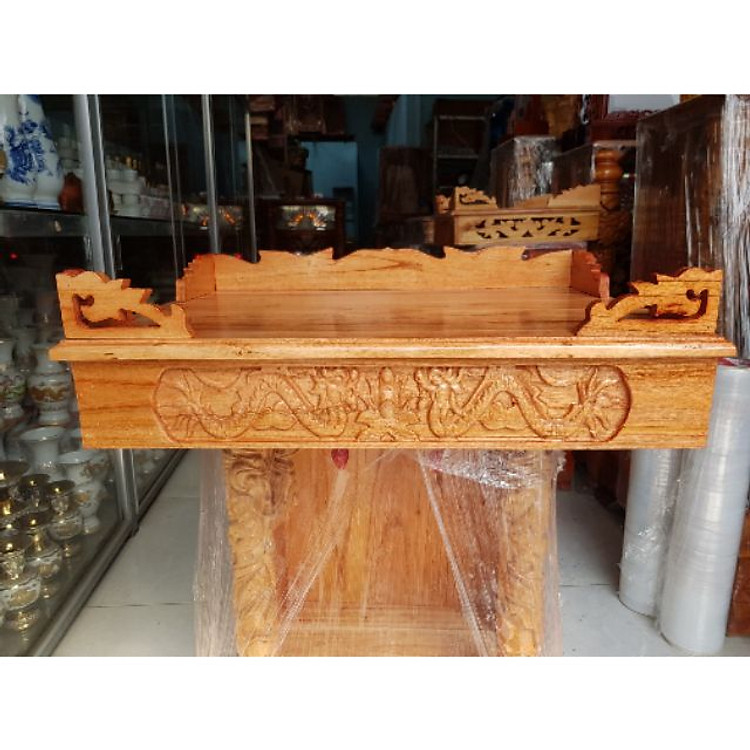 Bàn thờ treo tường gỗ xoan ngang 68 cm trạm rồng