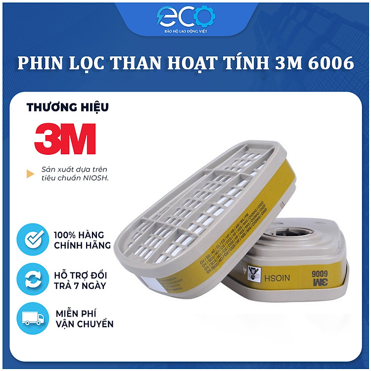 Phin lọc than hoạt tính 3M 6006 lọc hơi hữu cơ, Amoniac, Methilamin, Formaldehit và HF dùng cho mặt nạ phòng độc 3M
