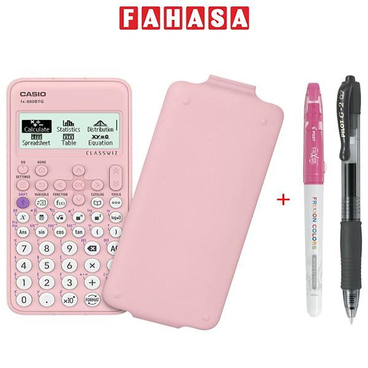 Máy Tính Casio FX-880BTG (Màu hồng) + Bút Frixion Colors và G2 (Màu mực ngẫu nhiên)