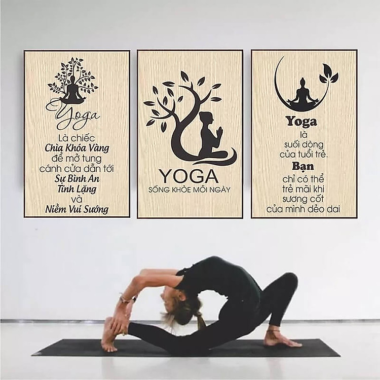 (ẢNH THẬT) Tranh treo tường trang trí Yoga có khung kèm đinh chuyên dụng dễ treo không phải khoan tường