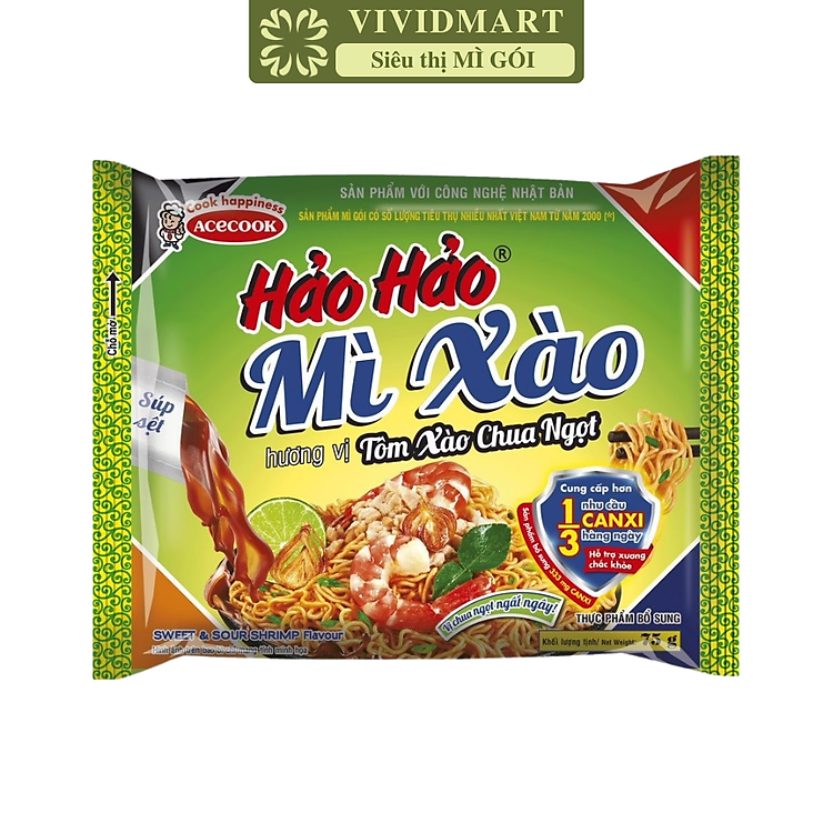 ACECOOK - Mì Hảo Hảo hương vị Tôm xào chua ngọt, Mì ăn liền Hảo Hảo mì xào chua ngọt, Mì xào Hảo Hảo chua ngọt (75g/ gói)