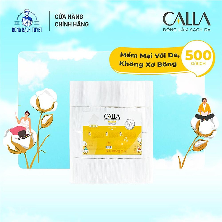 Bông tẩy trang làm sạch da Bạch Tuyết Calla Mềm Mịn 500Gr