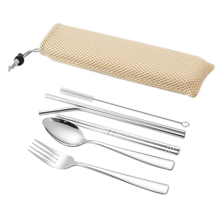 6pcs/Set Portable Stainless Steel Chopsticks Fork Spoon Tableware Set Drinking Straw With Box For Travel Cutlery Set