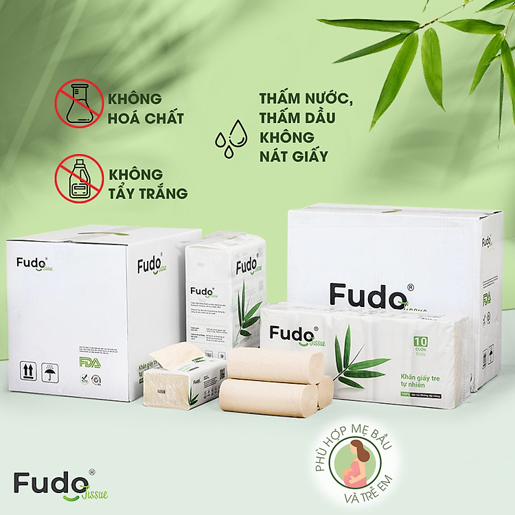 Khăn giấy hộp Fudo TISSUEBOX không mùi từ sợi tre - 100 tờ - 3 lớp siêu thấm