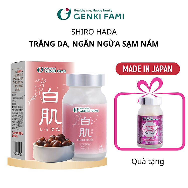 Viên Uống Trắng Da Mờ Sạm Nám Từ Thiên Nhiên Shiro Hada Genki Fami Nhật Bản Hộp 90 Viên