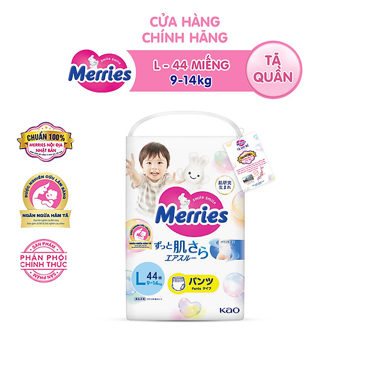 Tã/bỉm quần Merries size L - 44 miếng (dành cho bé từ 9 - 14kg)