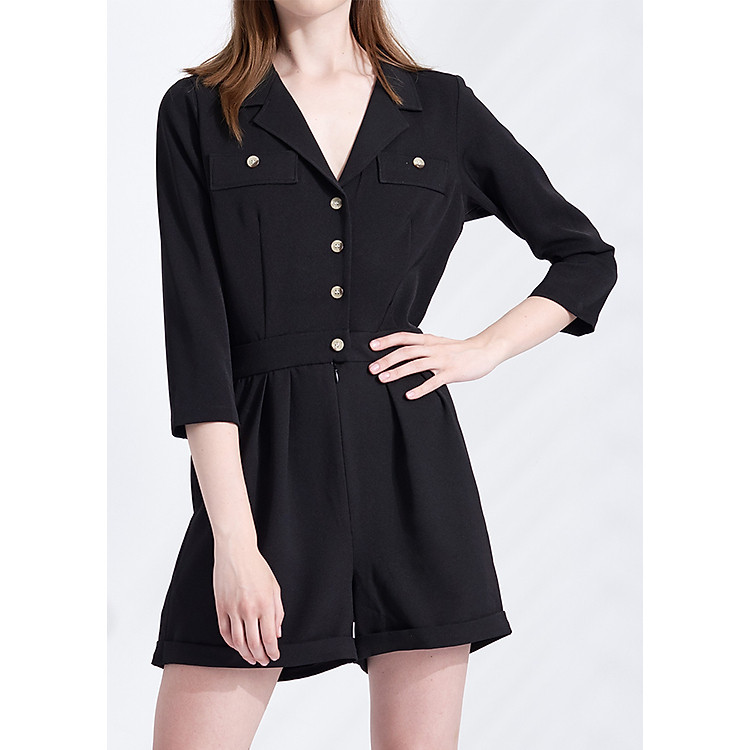 Jumpsuit Ngắn Phối Nút Màu Đen The Cosmo Metis Jumpsuit Black