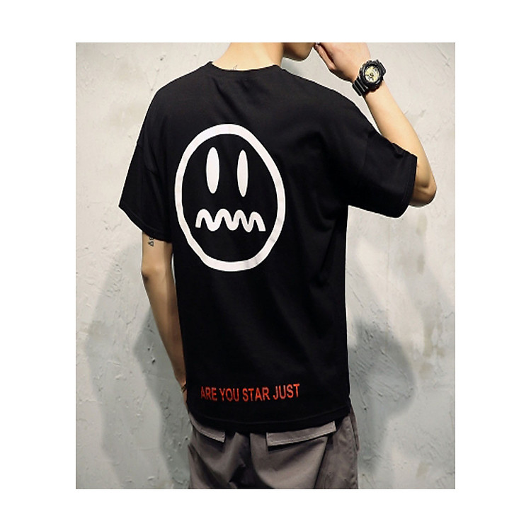 Áo T-shirt nam, cộc tay, họa tiết in hoa, họa tiết hình mặt cười, phong cách Hàn Quốc, phù hợp cho mùa hè TA17