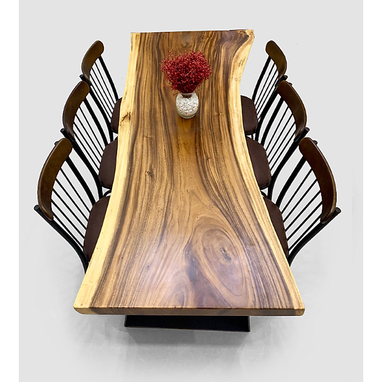 Bộ bàn 6 ghế gỗ me Tây nguyên khối CTMTBDKB Tundo 2m09 x 68//91 x 75 cm gỗ dày 6cm