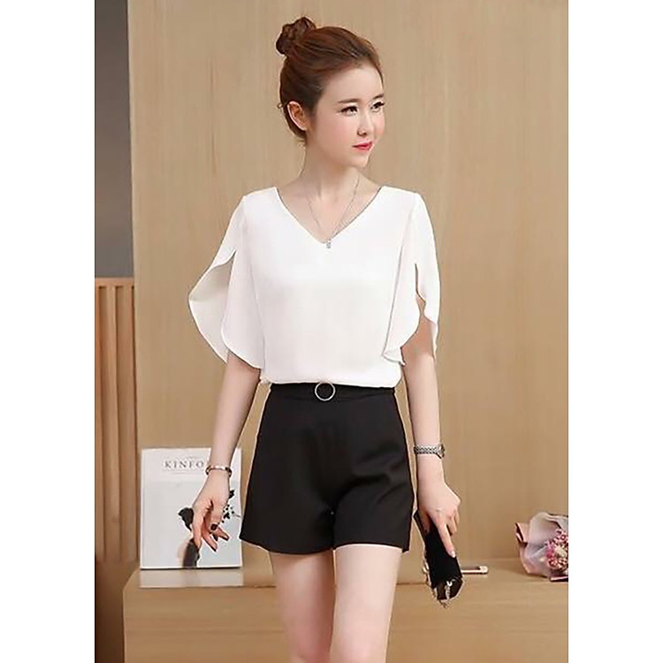 Áo Cổ Tim Tay Xẻ Phong Cách