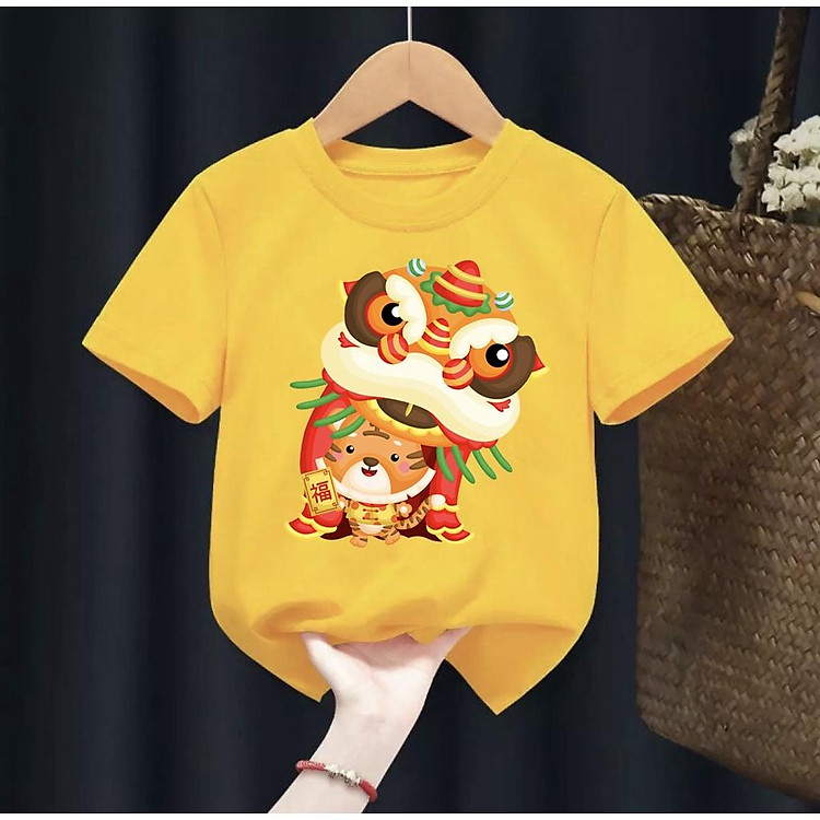 Áo thun tết hình con hổ múa lân tết ,áo cho bé từ 6kg-30kg.AT06.