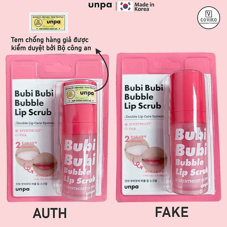 Combo tẩy tế bào chết và tinh chất dưỡng môi Unpa cho môi mềm mại và căng mọng Unpa Bubi Bubi Lip Scrub 10ml + Bubi Bubi Lip Ampoule 3,8g
