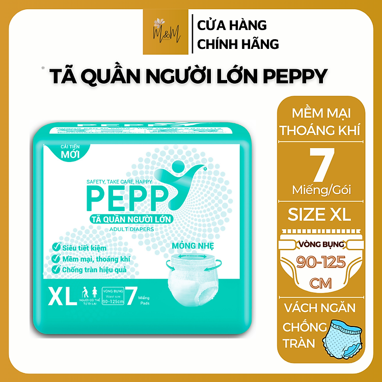 Combo 10 gói Tã bỉm quần người lớn Peppy M8/L7/XL8 siêu mỏng, thoáng nhẹ