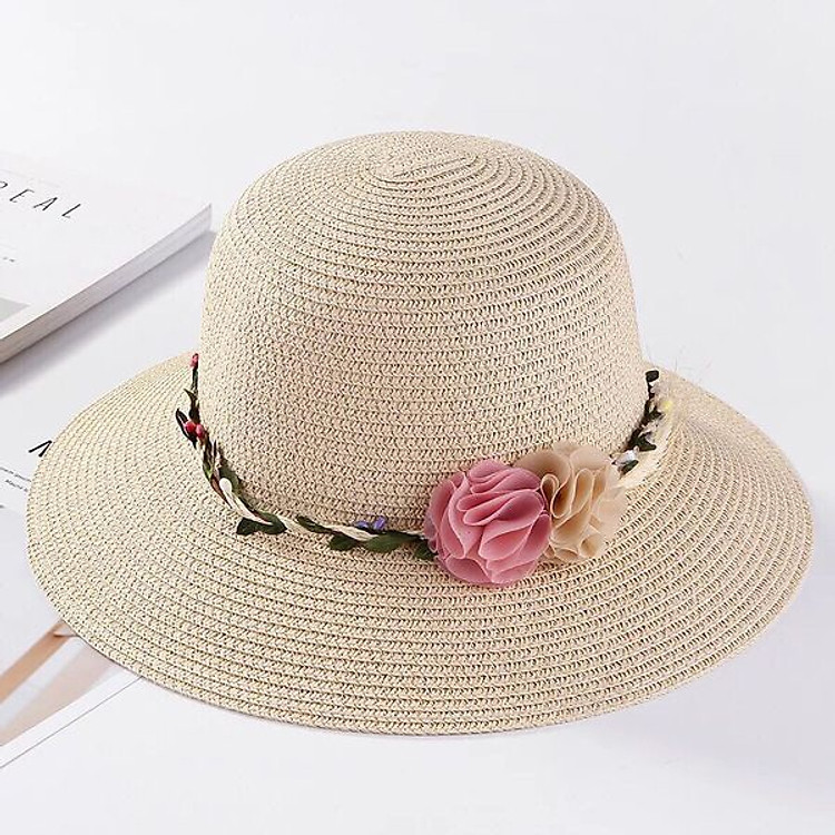 Mũ cói đi biển, Nón cói nữ, Mũ cói tiểu thư rộng vành - Màu ngẫu nhiên