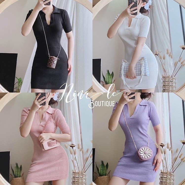 Váy Body Len Gân Cổ V